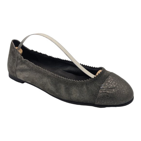 Brunello Cucinelli Flat Gray Suede Leather Cap Toe Pebbled Italy Size 37 US 7 - Picture 1 of 12